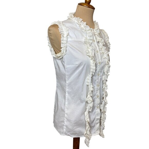 Tory Burch Womens Ruffle Trim Sleeveless Button-Down Blouse 4 - Picture 2 of 10